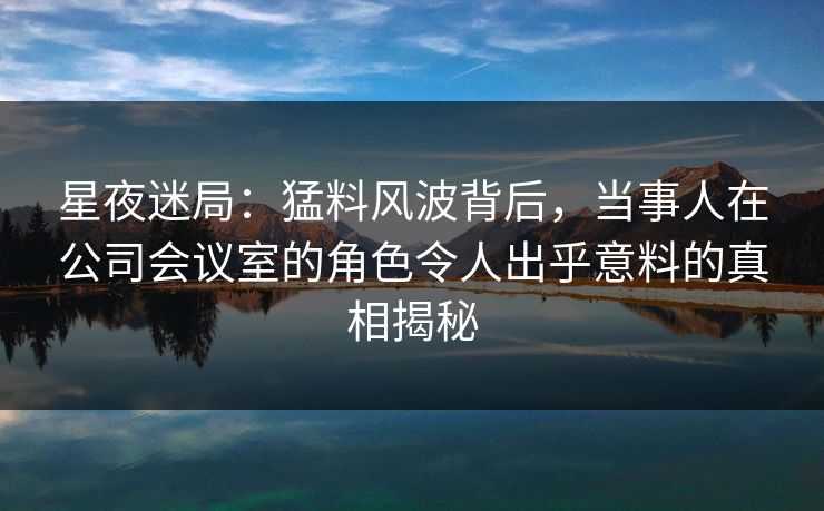 星夜迷局：猛料风波背后，当事人在公司会议室的角色令人出乎意料的真相揭秘