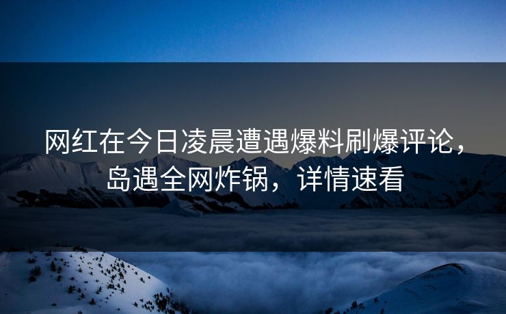 网红在今日凌晨遭遇爆料刷爆评论,岛遇全网炸锅,详情速看 网红在今日凌晨遭遇爆料刷爆评论,岛遇全网炸锅,详情速看