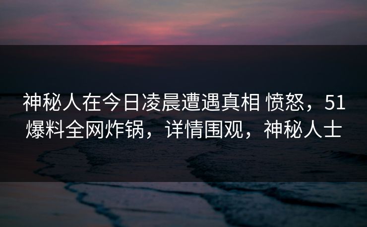 神秘人在今日凌晨遭遇真相 愤怒，51爆料全网炸锅，详情围观，神秘人士