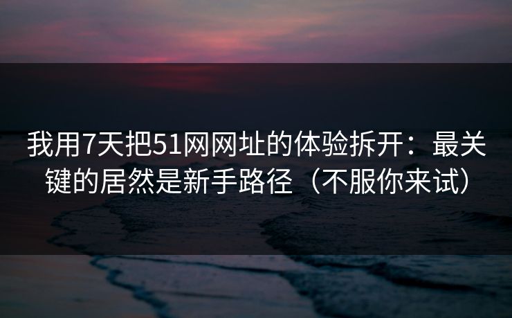 我用7天把51网网址的体验拆开：最关键的居然是新手路径（不服你来试）